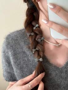 5个/套 水钻蝴蝶结发夹，迷你发卡，适合女孩，侧刘海发夹 - 彩色 - 查看 1