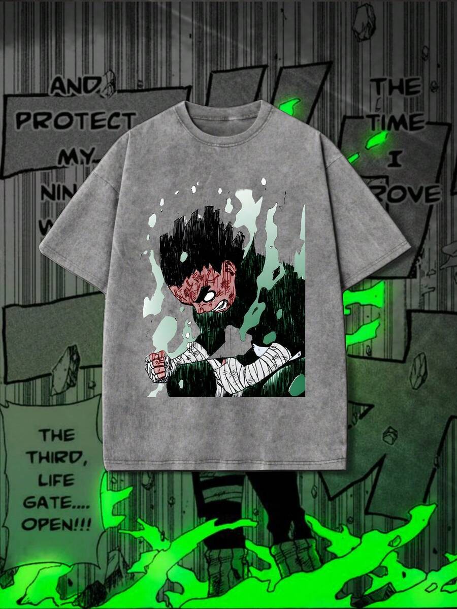 Men Water Washed Streetwear Brand Street Style 100 Percent Cotton Rock Lees Graphic Print T Shirt Gym Workout Casual Wear Retro Heavyweight Tee Perfect Gift Loose Comfortable Breathable Machine Washable Fabric Hip Hop Cool Style Drippy Clothes Y2K - 灰色 - 查看 1