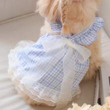 Charming Fairy-Tale Style Lace Bow Plaid Pet Dress - Perfect For Home Gatherings And Outings, Hand Wash Only, Suitable For Small And Medium-Sized Dogs - 粉紅色 - 查看 1