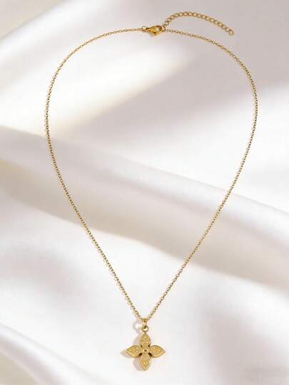 Camhanno 1pc Luxurious Dainty Stainless Steel Necklace, Must-Have For Elevating Daily Style And Party Attire, Premium Engraved Floral Charm Quality Ensures Comfort And Durability, Perfect Present For Loved Ones On Anniversaries, Adds A Gentle Statement Touch To Minimalist Outfits