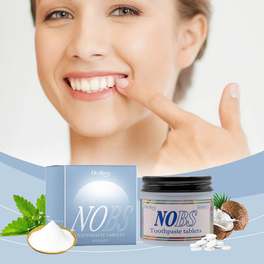 Oralhoe NOBS Toothpaste Tablets - Hydroxyapatite, Fluoride, Plastic, & Travel Friendly - Remineralize With NHA - 1 - View 1