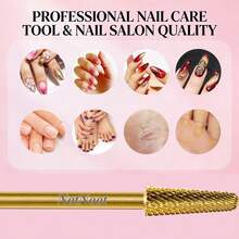 NotNoot 金色指甲抛光头，1个钨钢指甲钻头（用于去除角质层），3/32英寸电动指甲锉机角质层清洁工具，角质层去除器钻头，美甲用品，美甲工具，美甲艺术工具，返校季，指甲，美甲工具（适用于假指甲） - 金色 - 查看 8