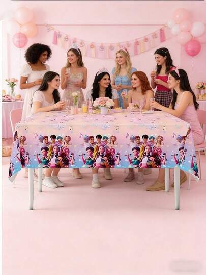 K-Pop, Anime, Movie Themed Birthday Party Disposable Tablecloth Set, Cute Party Decorations Suitable For Girls Birthday Gathering And Events