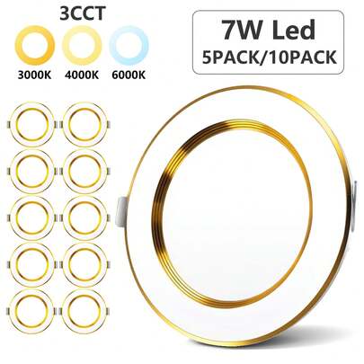 （畅销产品）Kasotile 4英寸LED嵌入式照明灯（带防眩光边框）- 5/10个装 | 三色可调光 | 7瓦（相当于60瓦） | 3000K/4000K/6000K | 适用于客厅、餐厅、办公室等场所 | 包含连接器，方便安装