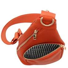 FashionPuzzle - Bolso bandolera de piel sintética ligera y suave diseño triangular pequeño - Naranja Quemada - Ver 6