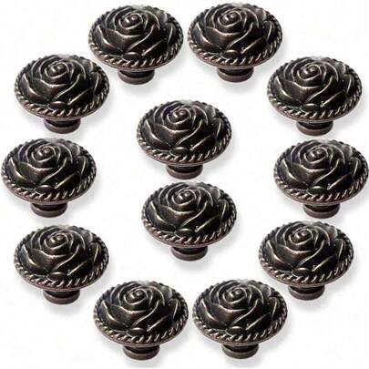 Pomos de gabinete con diseño de rosa vintage, tiradores de puerta de armario y cómoda de bronce antiguo, perillas redondas de aleación de zinc con flores y tornillos de 3 tamaños para muebles, cocina, armario, armario