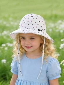 1pc Baby Kids Wide Brim Sun Protection Bucket Cap, Polka Dot Bucket Hat With Chin Strap For Summer Outdoor Beach Vacation & Travel - Polka Dot Fisherman's Hat - View 3