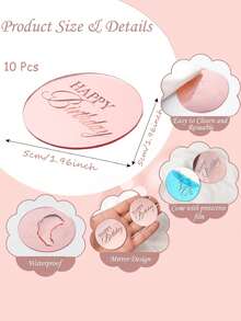 10pcs Rose Gold Mirror Acrylic Cupcake Toppers, Happy Birthday Cake Plate Decorations, Round Birthday Party Dessert Baking Cake Decor - Rose Gold - View 10