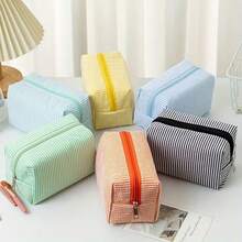1个大容量泡泡纹理铅笔盒，简约条纹学生文具盒，便携式旅行化妆包，适合居家、学校、办公室、旅行使用，拉链封口，可水洗，可用作铅笔盒、文具收纳盒、办公桌收纳盒、铅笔盒、洗漱包、旅行化妆包、电子产品收纳盒，情人节、送给女朋友、母亲节、伴娘、派对礼物、返校季礼物 - 多色 - 查看 2