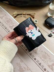 卡通猫咪可爱荔枝纹理真皮钱包，新款韩版时尚学生多功能零钱包 - 彩色 - 查看 2