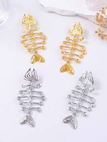 Retro Personalized Ocean Vacation Style Elegant Alloy Fish Bone Dangle Earrings For Women - Simple Fish - View 2