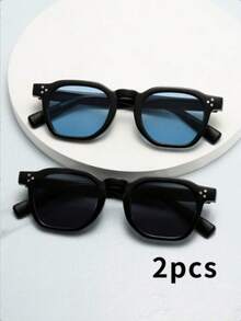 2pcs Unisex Oval Small Frame High Quality Minimalist Fashion Glasses, Suitable For Casual, Travel, Party, Beach, Daily Wear - 2-piece Combination Pack (black + Black + Black + Blue) - View 4