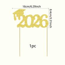 1个2026毕业闪光蛋糕装饰，闪亮金色毕业帽派对装饰，适用于高中和大学庆祝活动，祝贺毕业甜点桌摆件 - 畢業單層大數字 - 查看 4