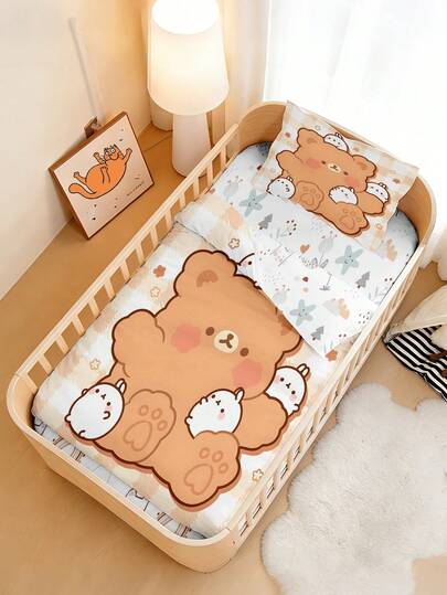 1 Set Of Baby Bedding, Cartoon Cute Teddy Bear Pattern Baby Duvet Cover Set, Made Of Polyester Material, Digitally Printed, Multi Size Reversible Duvet Cover Set, Suitable For Baby Holiday Gifts, Bedroom Baby Crib, All Year Round