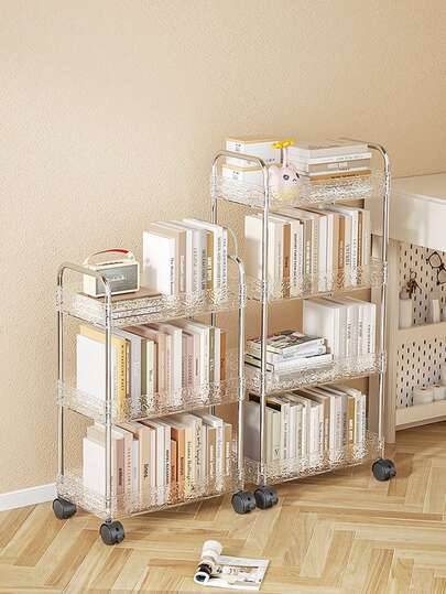 多层可移动透明冰粮储物推车，带轮可移动，多层置物架，家用零食杂物收纳架，厨房、浴室、卧室适用可移动储物架