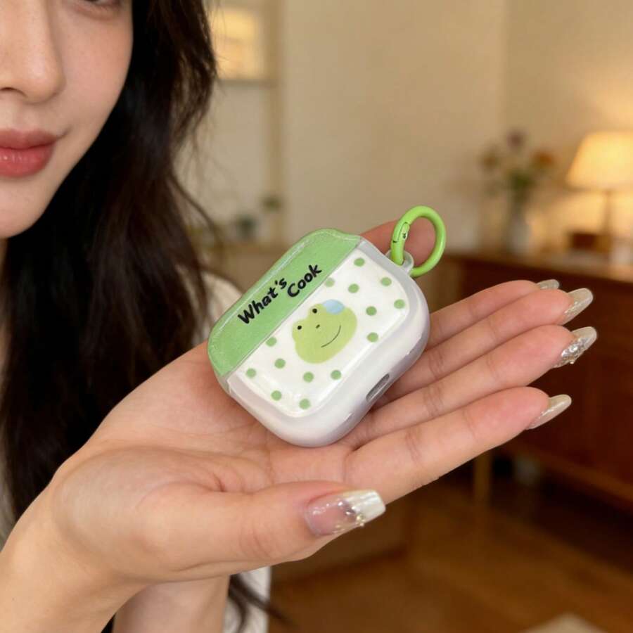 Soft & Cute Daydreaming Fresh Green Frog Green Polka Dot Earphone Protective Case With Hanging Round Buckle, Compatible With Apple 1/2, Pro, 3, Pro 2, 4, Pro 3 Bluetooth Earphone Case - Green - View 1