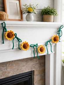 一套向日葵编织花环，波西米亚风墙面装饰花环，适用于客厅、卧室、公寓、宿舍、玄关、厨房、餐厅等家居装饰，配有绿色蝴蝶结，可爱花串装饰，轻盈编织悬挂花环，农舍风格墙面装饰，简约花卉悬挂饰品 - 彩色 - 查看 8