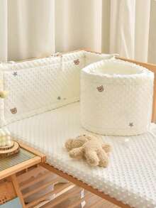 1pc Baby Crib Integrated Soft Bumper Guard, Infant Bed Rail Cushion, Newborn Cartoon Embroidery Crash Pad, Children Anti-Collision Fence - Hoshiguma - View 3