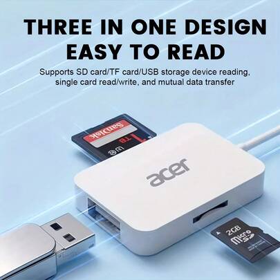 Acer HY41-T3 Dockingstation, USB-C SD-Kartenleser für iPhone, mit Dual-Slots und 3-in-1 USB-Speicherkarten-Leser, kompatibel mit iPhone 15/16/17, iPad, Mac/MacBook Pro/Air, Android-Smartphones und Laptops, Hub