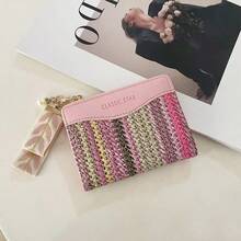 极简编织吊坠钱包，女士短款纤薄卡包二合一，新款学生零钱包配珍珠链 - 彩色 - 查看 4