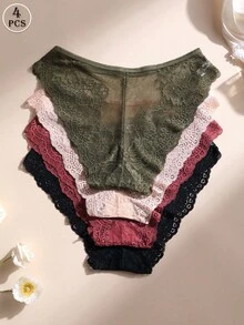 4件套女士性感蕾丝镂空低腰无痕内裤套装，柔软舒适无痕比基尼内裤，适合日常穿着、运动、瑜伽和亲密场合。 - 彩色 - 查看 2