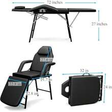 Portable Tattoo Chair Adjustable Massage Facial Bed With Removable Headrest And Armrest Foldable Spa Chair With Carry Bag 73 Inch Esthetician Bed For Salon Beauty Barber Spa Tattoo Black - 黑色 - 查看 3
