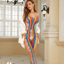 Lencería sexy, calcetines de malla, atuendos sexys para chicas, sin necesidad de quitarse las medias, tentación y restricción, mono ajustado, calcetines con tirantes, lencería sexy, atuendos para vacaciones, opciones para regalar. - arcoíris - Ver 4