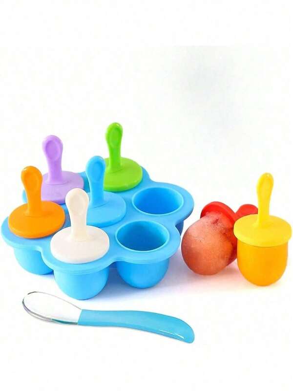 Molde de 7 cavidades para mini polos de hielo, molde para polos de hielo y helados, molde casero para polos de hielo, apto para contenedor de almacenamiento de bocados de pastel, bandeja de cubitos de hielo antiadherente para el hogar