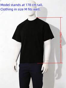 Men's Solid Color Low Elasticity Minimalist Summer Versatile Lightweight Loose Breathable Short Sleeve T-Shirt, Sports Tops - Black - View 4