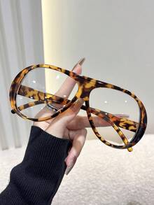 1pc Women's Casual Retro Large Frame Black Fashion Plain Glasses, Suitable For Daily Wear And Street Photography - Multicolor - View 6