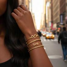 RINTOLER 6件套简约心形蝴蝶结编织手链套装，适合女性日常佩戴、夏季旅行，复古金属手链套装，送给女朋友的最佳礼物 - ZJ16131-6件手鍊 - 查看 4