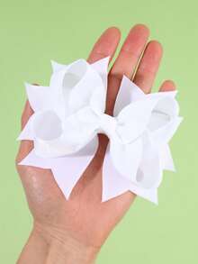 2 piezas/paquete Pinzas para el cabello con lazo de tela acanalada blanca sólida, accesorios para el cabello de niña de las flores, regalos para bodas y fiestas - Blanco - Ver 6