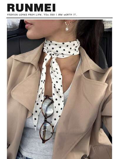 1pc Women's Polka Dot Print Twill Fashion Elegant Scarf, Can Be Used As Decorative Neck Scarf, Headband, Hair Tie, Also Suitable For Packaging Handbags, Bags And Clothing Decoration, An Ideal Accessory For All Seasons
