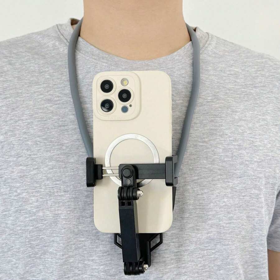 Soporte para teléfono montado en el cuello, cambia rápidamente entre los modos horizontal y vertical, adecuado para usuarios con postura encorvada, compatible con cámaras de acción