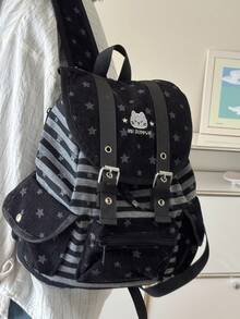 1pc Minimalist Large Capacity Multi-Pocket Drawstring Backpack, Striped Star Pattern, Suitable For Traveling, Sightseeing, Vacation, Fits Clothes, Books, Laptop - Multicolor - View 2