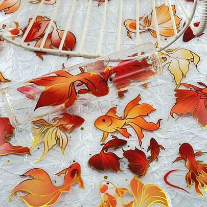 50 New Gilded Koi PET Stickers Decorated DIY Mobile Phone Case Hand Account Computer Holiday Gift Stickers