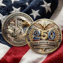United States 250th Anniversary Coin Bald Eagle Coin 1776–2026 Anniversary Coin Novelty Commemorative Coin Double-Sided Historical Design Collectible Commemorative Coin, 250-Year History Commemorative Gift, Suitable For Christmas, Halloween, Valentine's Day Gifts And Display Commemorative Coin Gift - 金色 - 查看 6