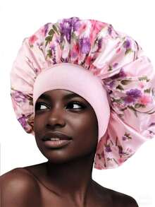 CONFLASS 4pcs Multicolor Floral Satin Sleep Cap Set, Women's Elastic Wide Band Hair Cap, Women's Wide Band Satin Sleep Cap, Suitable For Hair Beauty, Care, Chemotherapy, Curly Hair, Random Color Delivery - Multicolor - View 4