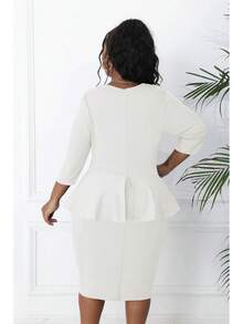 Plus Size Vintage Peplum Pencil Dress For Work Or Church - 白色 - 查看 3