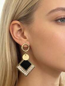 1对经典几何微镶嵌耳环，时尚百搭 - 彩色 - 查看 4