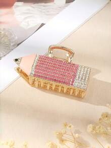 1 件装女士独特设计铅笔网球拍，镶钻，时尚可爱卡通半扎发爪夹发饰发夹 - 彩色 - 查看 2