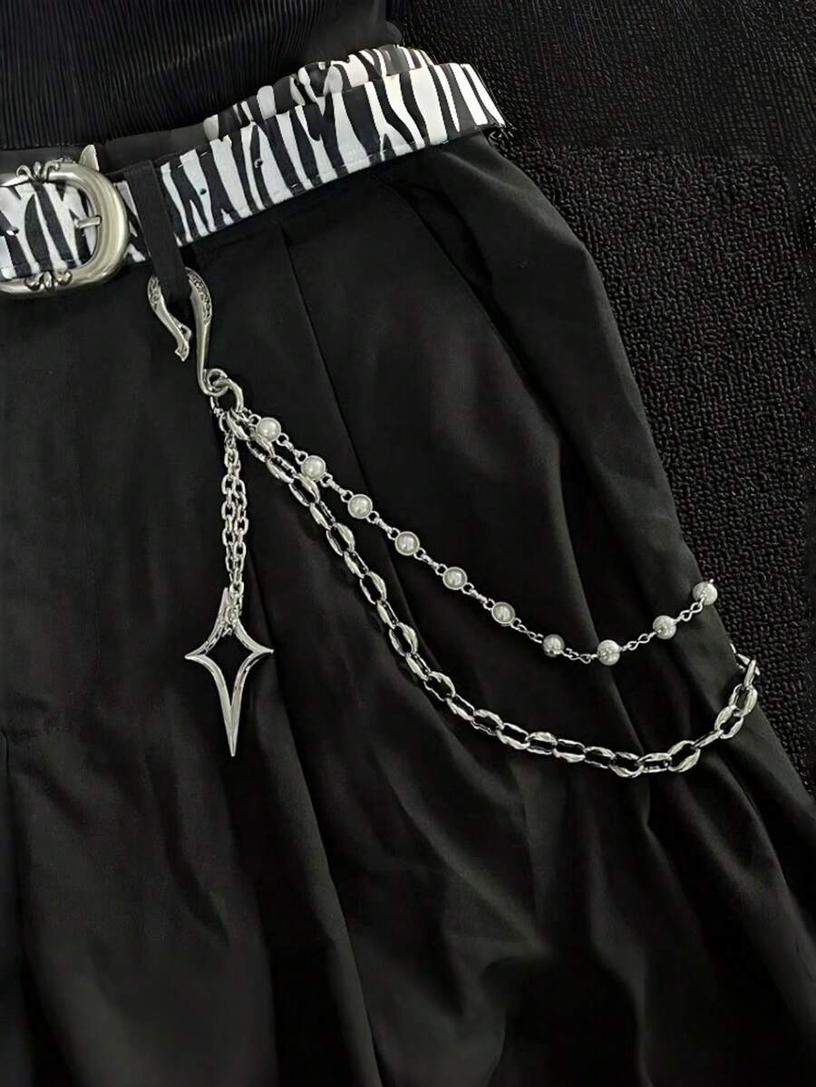 一款哥特式多层十字流苏吊坠，搭配几何链条，复古嘻哈风格。适合节日、派对、休闲穿着、街拍、男士生日、宴会等场合，也是一款百搭迷人的腰带饰品礼物。 - 彩色 - 查看 1