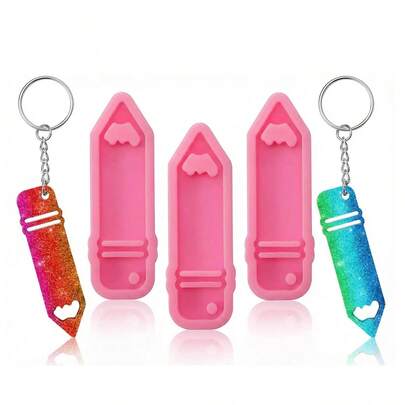 1pc Pencil Shaped Silicone Keychain Mold, Pencil Keychain Pendant, Polymer Clay Mold, Keychain DIY Decoration