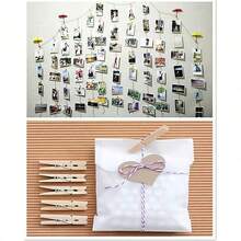 Pinzas de ropa de madera en miniatura con cuerda de yute, pinzas de ropa pequeñas para manualidades y proyectos de fotos DIY - A - Ver 9