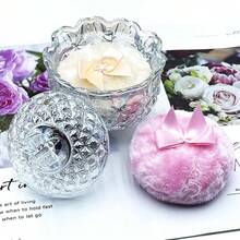 Luxury 4 Inch Glass Powder Container With 2 Soft Puffs For Loose Powder - 1 Puff beige y 1 lazo rosa con un color deslumbrante de mariposa - Ver 3