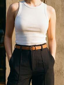 Women's Set Of Belts With Metallic Roller Buckle In Minimalist Faux Leather - 1 焦糖 - 查看 2