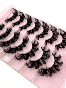 7 Pairs Of New Russian Style Thick Classic Cat Eye Synthetic Mink Eyelashes. Naturally Curled And Fluffy, These Lashes Mimic The Appearance Of Real Mink Hair While Providing A Long-Lasting Natural Effect. - Black - View 5