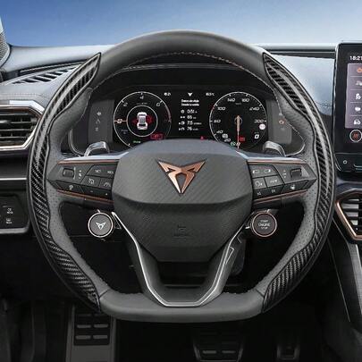 Hocasen For CUPRA Segmented Carbon Fiber Steering Wheel Cover Sporty Style Non-Slip Comfortable Grip Quick-Install Design All-Season Compatibility For Formentor/Leon/Leon Sportstourer/Born/Ateca/Tavascan/Terramar Black Blue Silver Red White