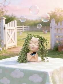 Facial Planter/Pot, Suitable For Indoor And Outdoor Plants, Made Of Resin, Suitable For Succulents, With Drainage Hole, Cute Lady Face Shaped Planter - A - View 6