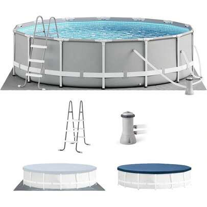 INTEX 26701EH Prism Frame Premium Above Ground Swimming Pool Set: 10ft X 30in – Includes 330 GPH Cartridge Filter Pump – SuperTough Puncture Resistant – Rust Resistant – 1185 Gallon Capacity